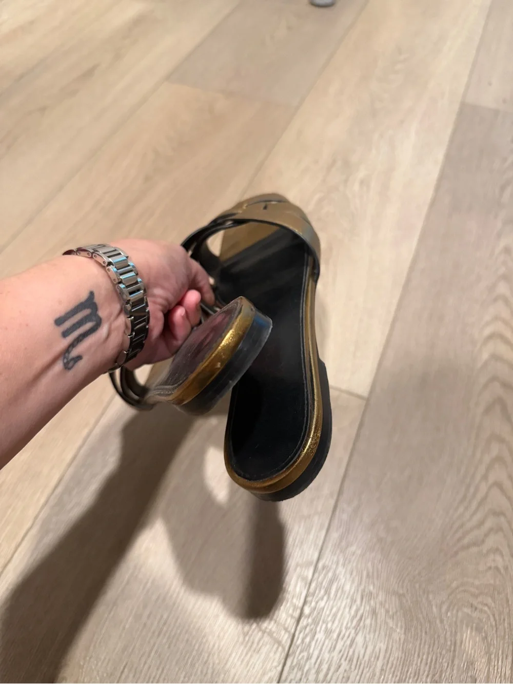 YSL Saint Laurent Women’s Metallic Bronze Slide Sandals - Braided Upper 7.5/38 - Picture 7 of 7